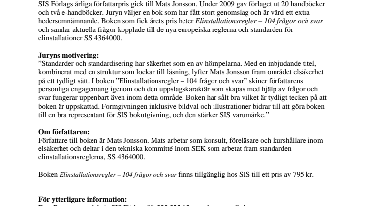 Årets författare 2009 är en engagerad expert inom elsäkerhet