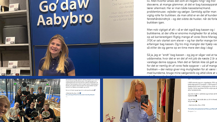 Eksempler på Mathilde Mai Mikkelsens opslag på sociale medier.