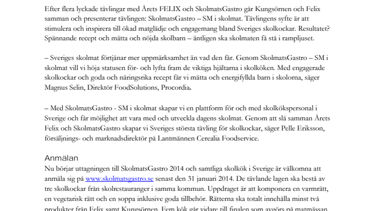 Kungsörnen och Felix presenterar SkolmatsGastro – SM i skolmat