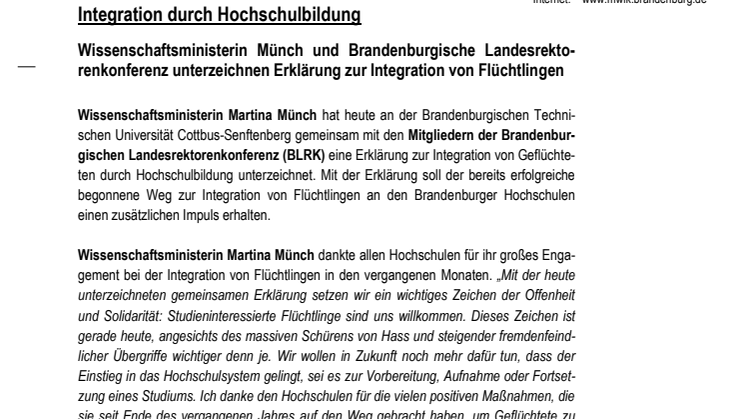Gemeinsame Erklärung Erklärung zur Integration von Geflüchteten