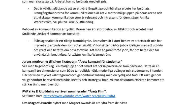 Arbete för fler plåtslagare prisas