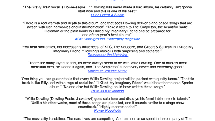 Willie Dowling - The Simpleton Selected review quotes