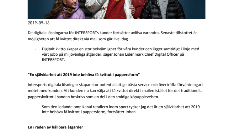 Bekvämt & hållbart när Intersport lanserar ytterligare digitala lösningar