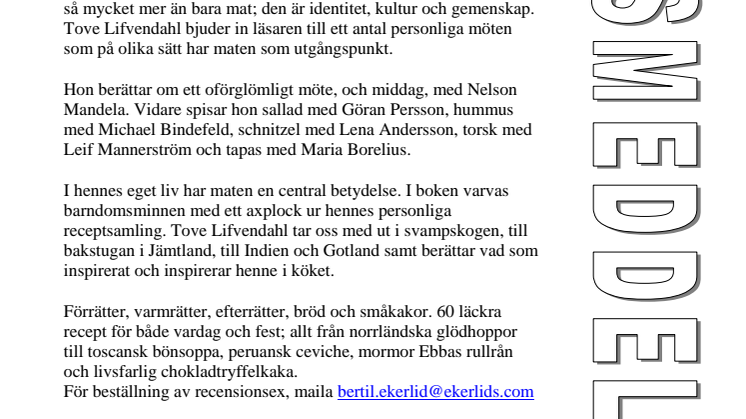Ny bok: Middag med Mandela - möten, minnen och recept av Tove Lifvendahl
