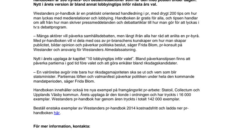 Westanders pr-handbok 2014: Så lobbar du inför valet