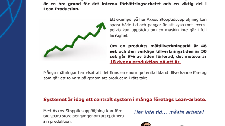 Minska stoppen i produktionen. Axxos lanserar ett unikt system där visualisering av produktionen och användarvänlighet är i fokus.