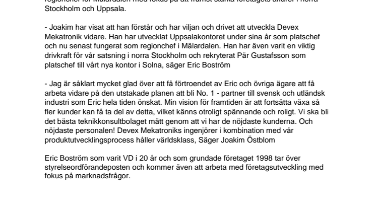 Joakim Östblom blir ny VD för Devex Mekatronik
