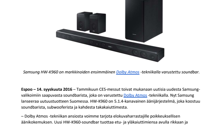 Samsung lanseeraa Dolby Atmos -soundbarin, joka nostaa kotiteatterikokemuksen uudelle tasolle