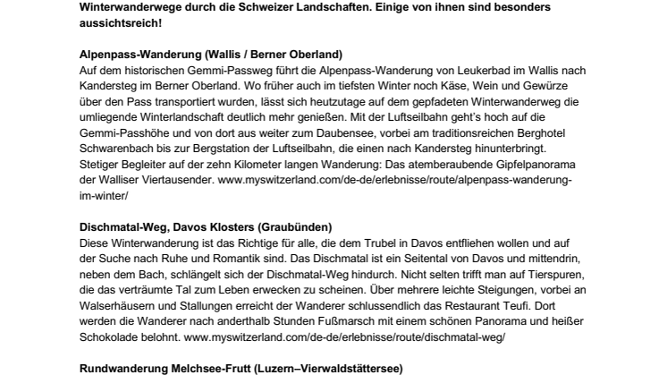 Panorama Winterwanderungen in der Schweiz
