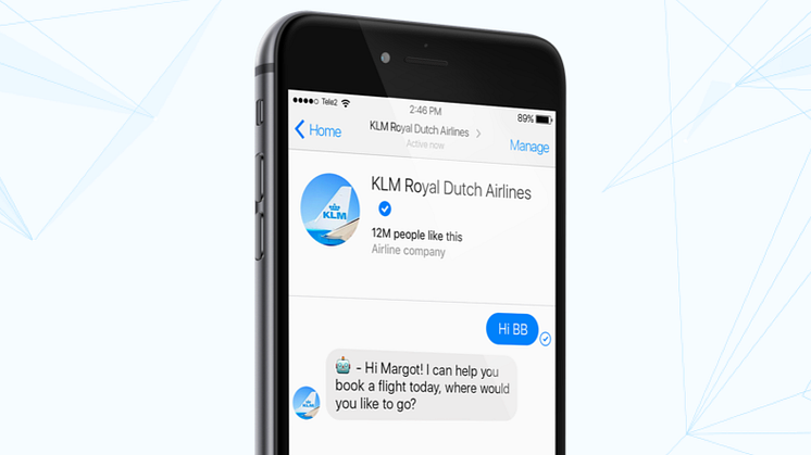 BlueBot håndterer bestilling av flyreiser direkte i Messenger.