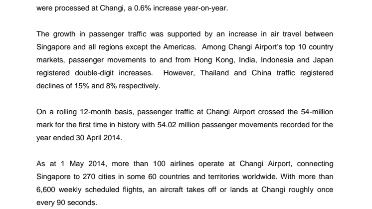 Operating Indicators for April 2014