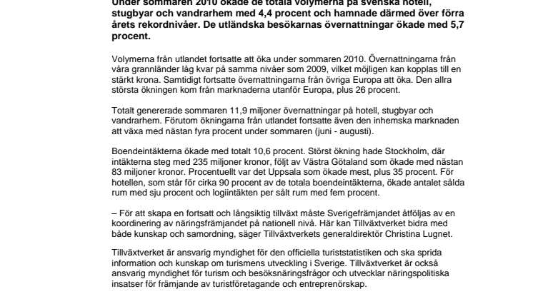 Sommarturismen: Långväga besökare ökade under sommaren 2010
