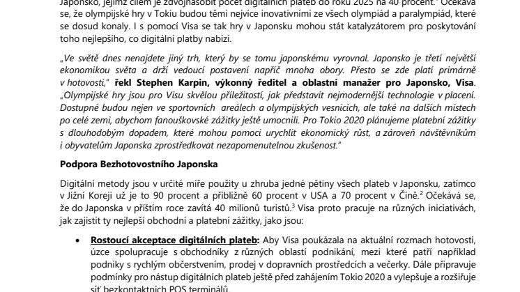 Visa láká na Bezkontaktní Japonsko, rok před začátkem olympijských her v Tokiu