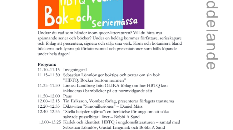 ​Välkommen till Stadsbibliotekets bok- och seriemässa med HBTQ-inriktning