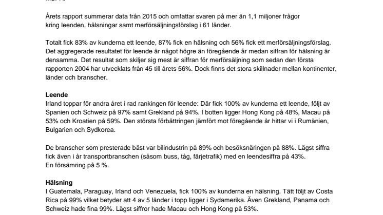 Irland och Guatemala toppar the Smiling Report 2016, Sverige bättre än någonsin på merförsäljning 