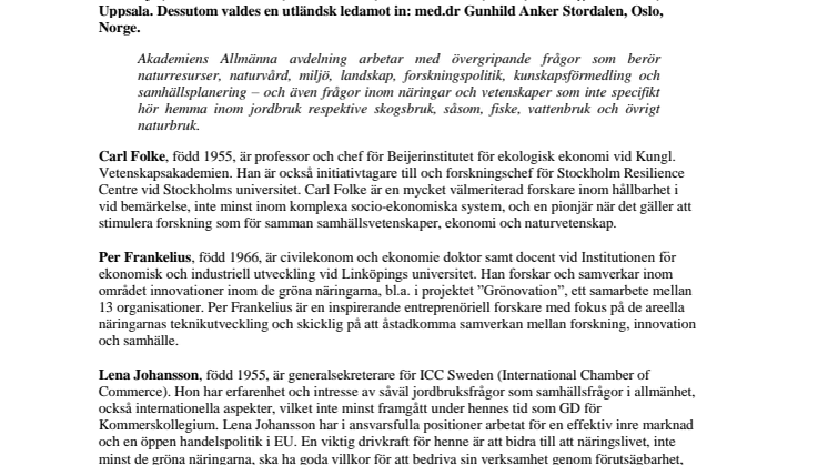 KSLA välkomnar nya ledamöter i Allmänna avdelningen