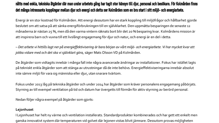 Kolmården har sänkt sin energiförbrukning med 20 %
