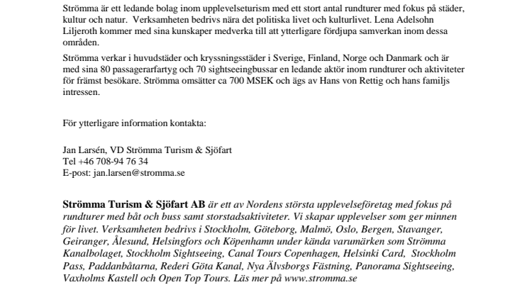Lena Adelsohn Liljeroth ny ledamot i Strömmas styrelse