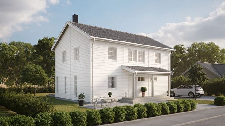 I Kv Västra Strand bygger OBOS sju Smålandsvillor av modellen Villa Markaryd. 