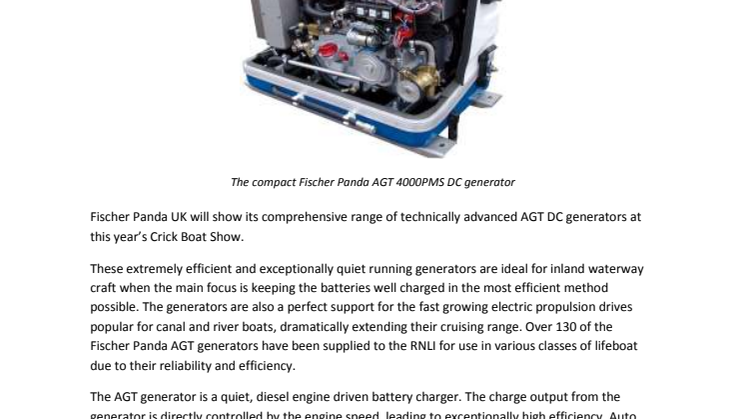 Fischer Panda: Fischer Panda Features Compact DC Generators at Crick