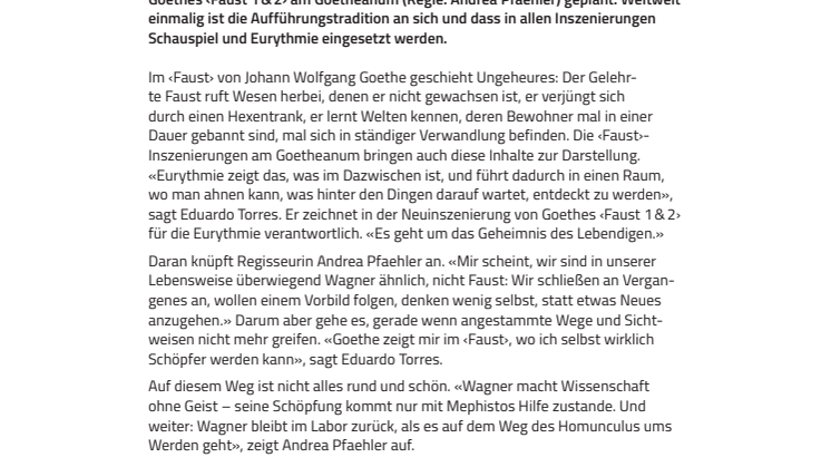 «Aus welcher Quelle ein Wesen schöpft». Eurythmie ist Bestandteil der Neuinszenierung von Goethes ‹Faust 1 & 2› am Goetheanum