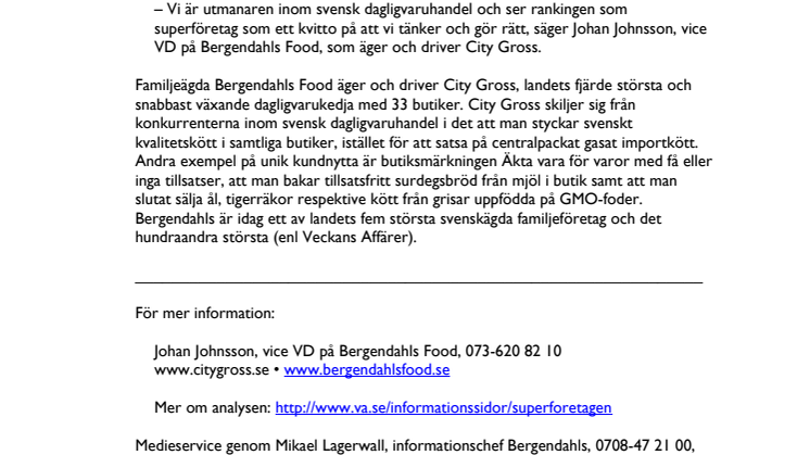 City Gross största Superföretaget bland Sveriges aktiebolag