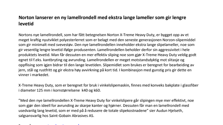 Norton lanserer en ny lamellrondell med ekstra lange lameller som gir lengre levetid