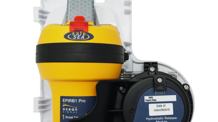 The Ocean Signal SafeSea EPIRB1 Pro with Category 1 Auto Deploy Bracket