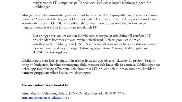 Ny utbildningssatsning ska möta ökat behov av certifierade IT-projektledare