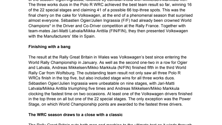 Saving the best for last – Volkswagen signs off WRC season with a one - two