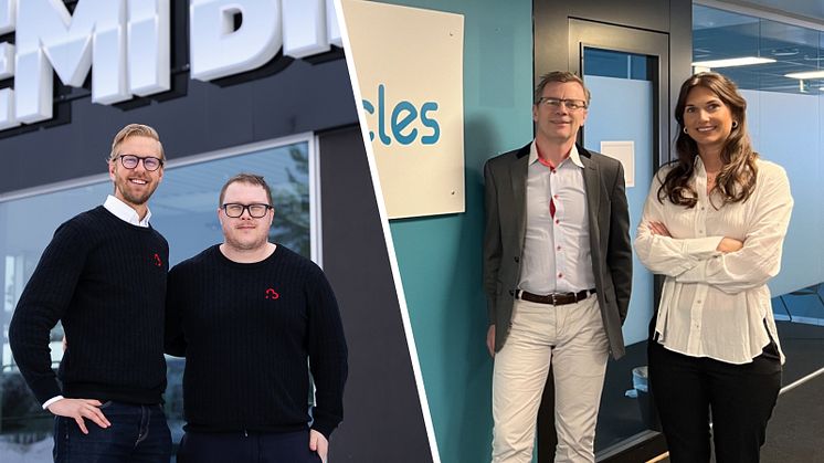 Fr. vänster: Eric Wallin, VD och Kim Niemi, Operativ Chef på Niemi Bil samt Håkan Nybäck, Chef UW och Produkt och Sandra Fägerskiöld, Marknads- och kommunikationschef på WaterCircles Försäkring