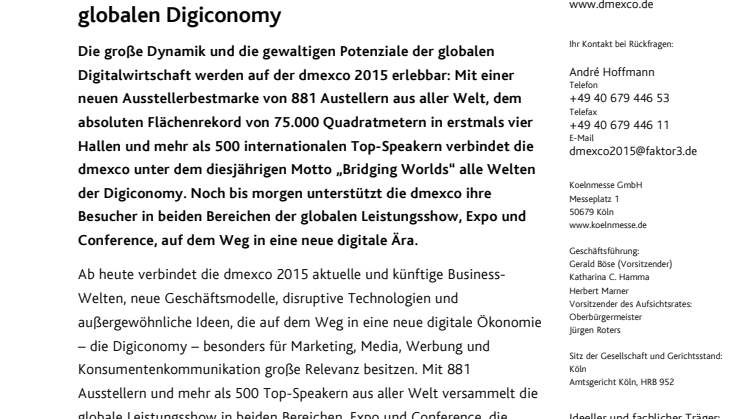dmexco 2015 verbindet alle Welten der globalen Digiconomy