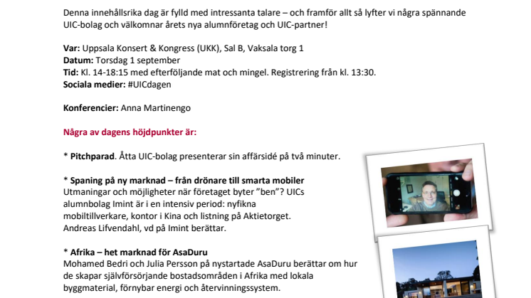 Pressinbjudan UIC-dagen 1/9 ‒ träffa entreprenörer med sikte på framgång