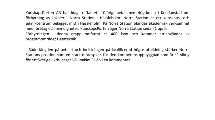 Högskolan Kristianstad utökar på Norra Station