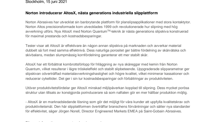 Norton introducerar AltosX, nästa generations industriella slipplattform
