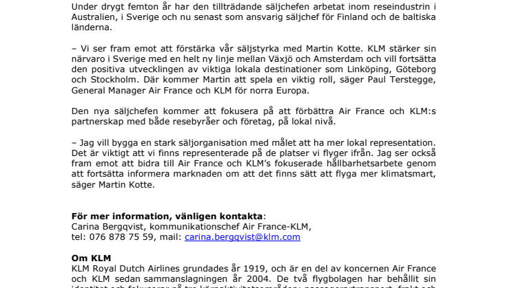 Ny säljchef på Air France och KLM i Sverige