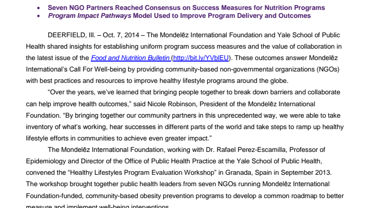 Insights from the Mondelēz International Foundation Healthy Lifestyles Workshop Published in Leading Nutrition Journal