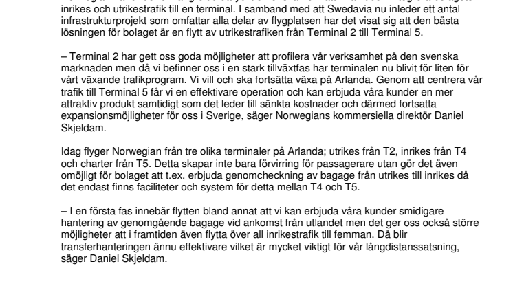 Norwegian flyttar till Terminal 5 på Arlanda flygplats