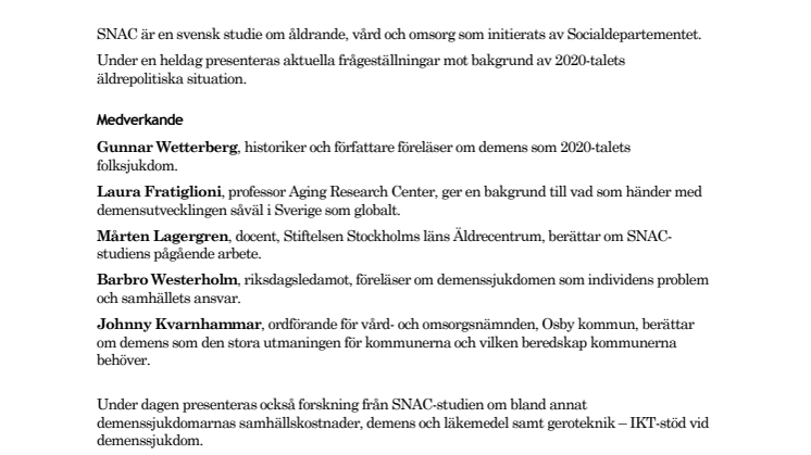 Pressinbjudan: Konferens om demens och demensvård inför 2020-talet 