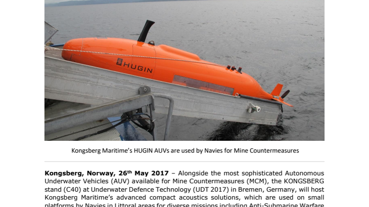Kongsberg Maritime: KONGSBERG Highlights Compact Acoustic Solutions and Autonomous Underwater Vehicles at UDT 2017