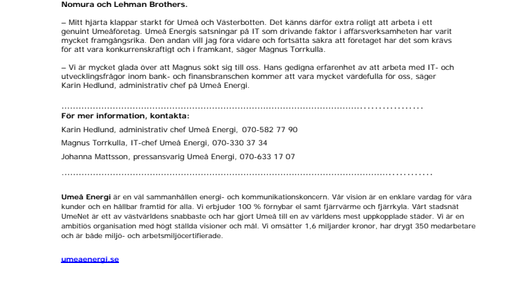 Ny IT-chef på Umeå Energi 