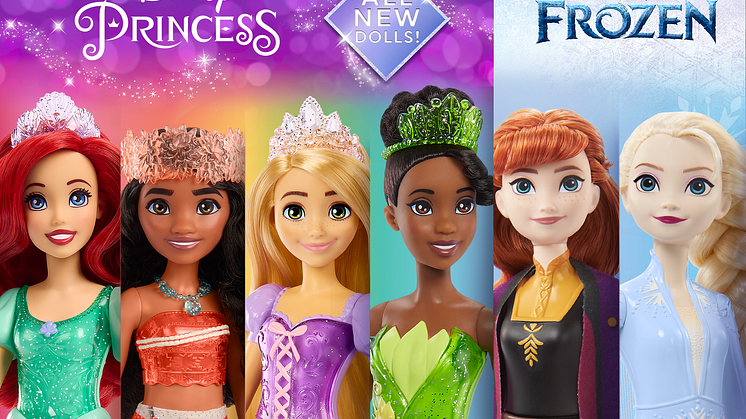 Die neue Produktreihe von Mattel feiert die magischen Abenteuer der Disney Prinzessinnen und der Figuren von Disney Die Eiskönigin. 