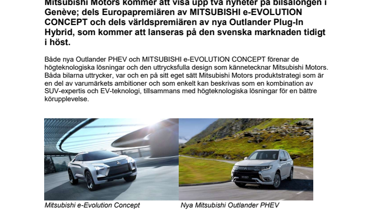 Världspremiär för nya Mitsubishi Outlander Plug-In Hybrid i Genéve 