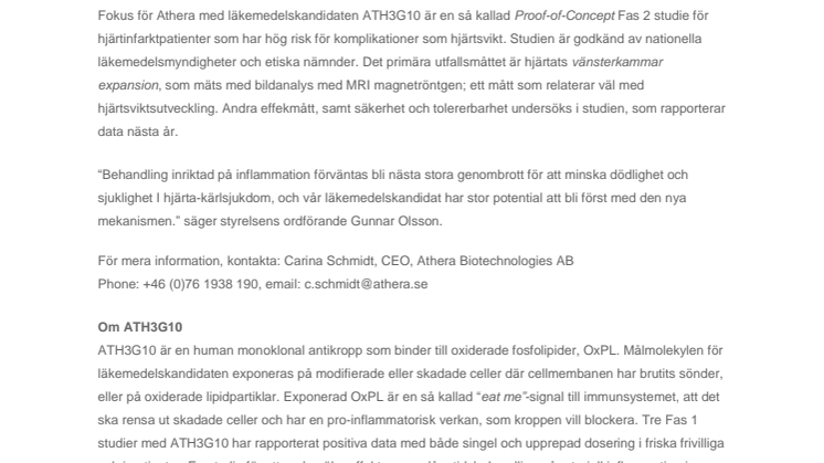 Start av klinisk studie i hjärtsvikt med ny anti-inflammatorisk antikropp