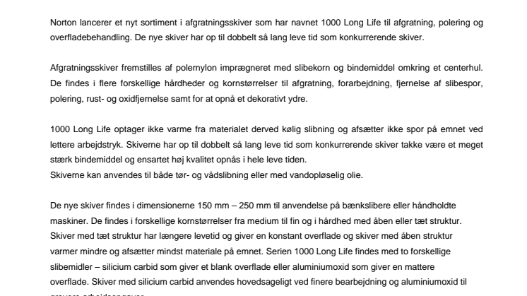 Ny afgratningsskive fra Norton – 1000 Long Life