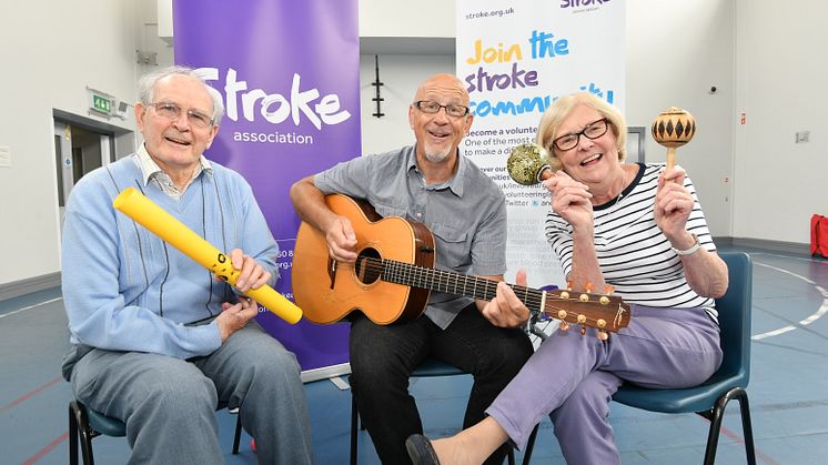 Pictured are Burton Allen (stroke survivor, Ian, McMaster (Singing for Stroke project trainer), Ruth Adair (stroke survivor)