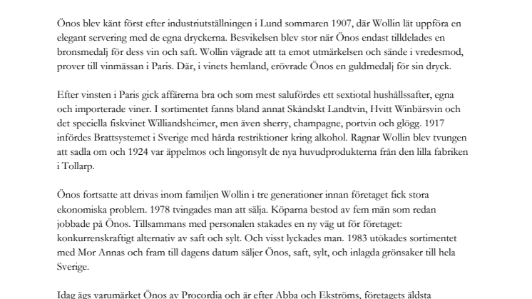 Från nattvardsvin till sylt och saft – Önos 110 år