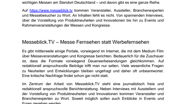 TV-Berichterstattung von Messen auf Messeblick.TV