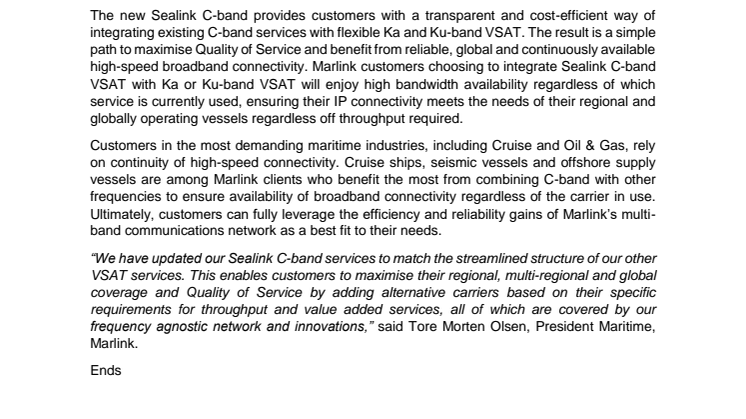 Marlink re-launches Sealink C-band VSAT service for easier and cost-effective multi-band network integration