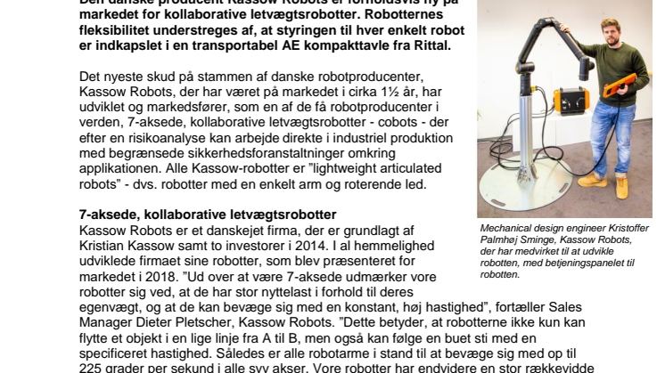 Transportabel robotstyring til Kassow Robots fra innovativ tavleproducent